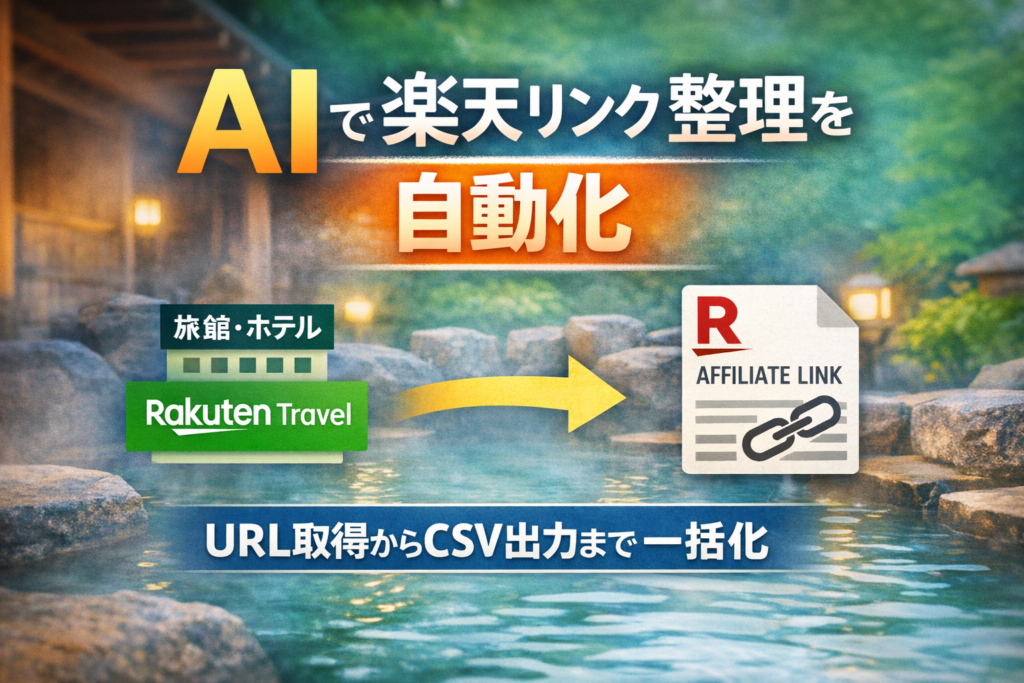 AIに相談して、楽天トラベルの旅館・ホテルリンクを一括でアフィリエイト化できるようにした話
