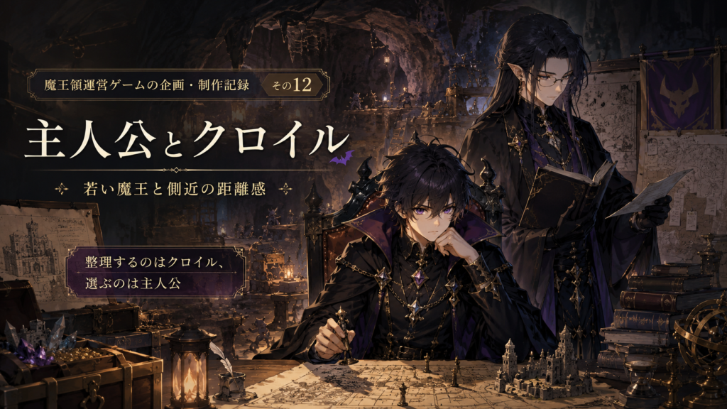 魔王領運営ゲームの主人公とクロイルを考える｜若い魔王と側近の距離感 制作記その12