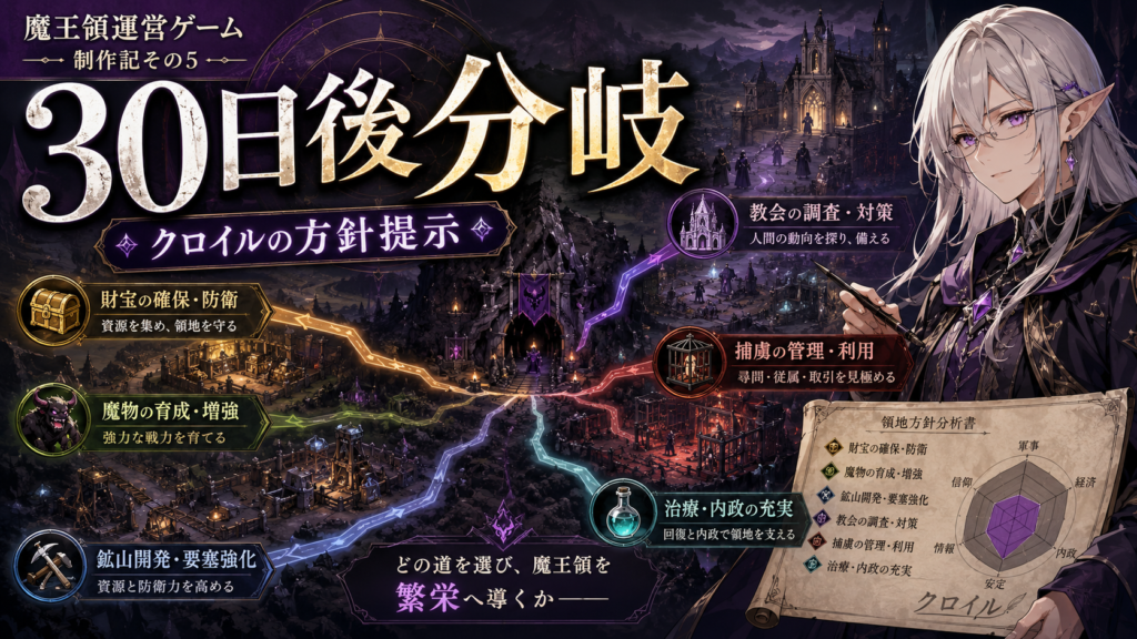 魔王領運営ゲームの30日後分岐を考える｜クロイルの方針提示 制作記その5