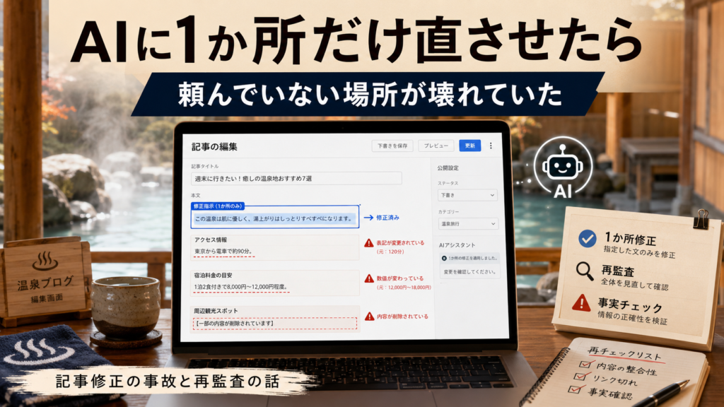 記事をAIに1か所だけ直させたら、頼んでいない場所が破綻した話