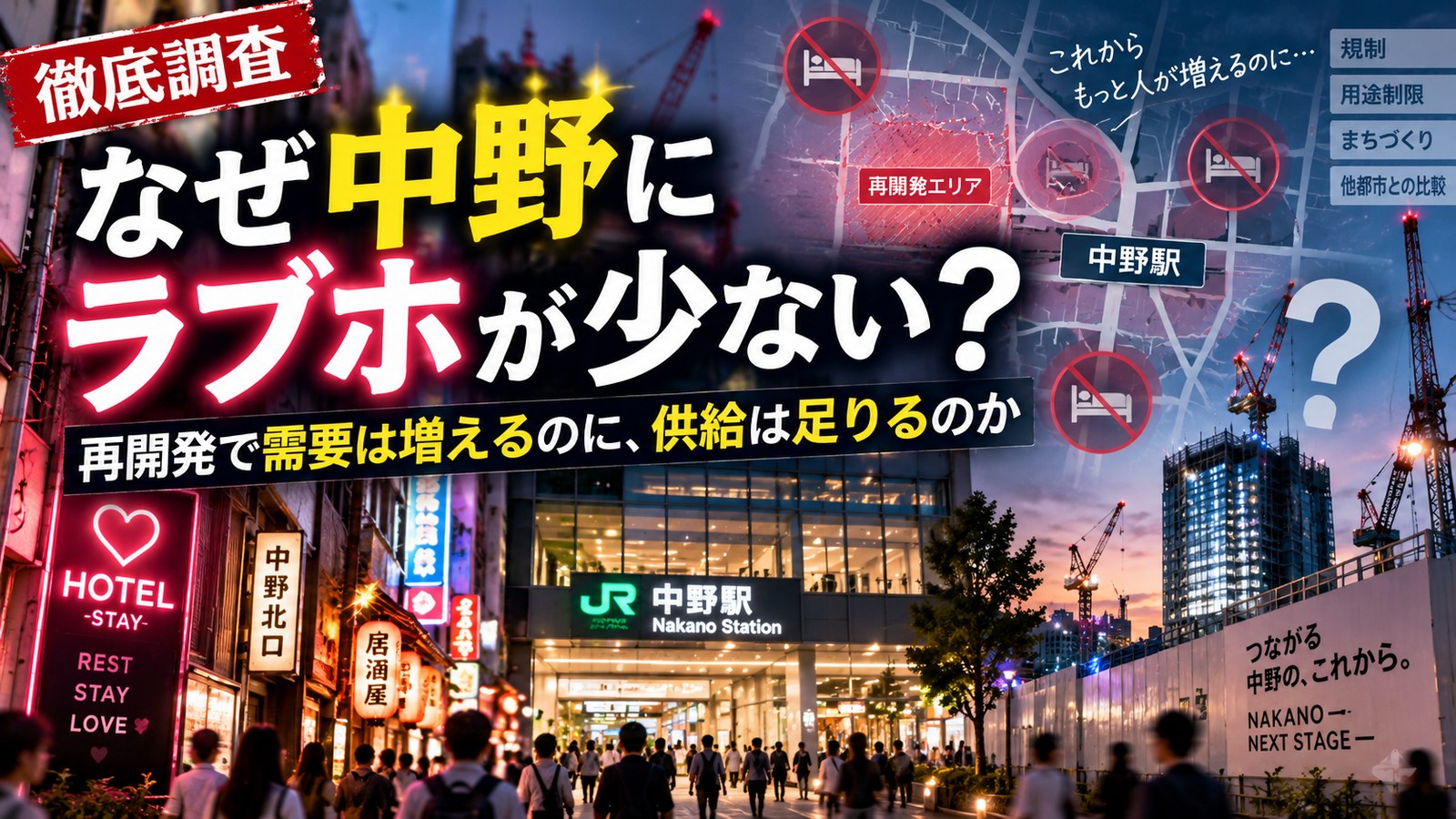 なぜ中野にラブホが少ない？ 再開発で需要は増えるのに、供給は足りるのか