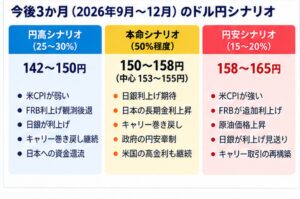 今後3か月（2026年9月〜12月）のドル円シナリオ